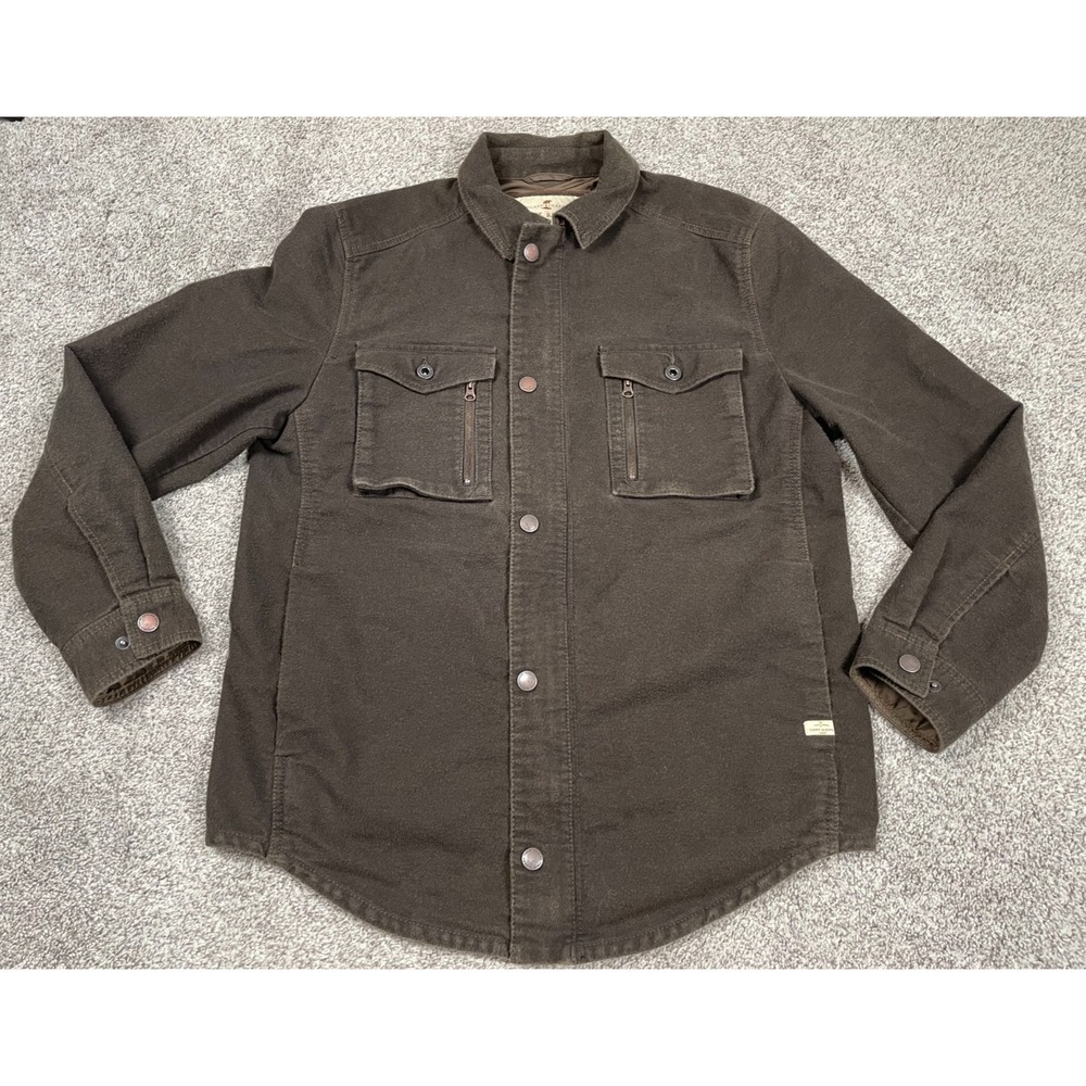 Tommy Bahamas Coat Mens Medium Brown Cotton Flannel Work Outdoor Warm Heavy Zip‎